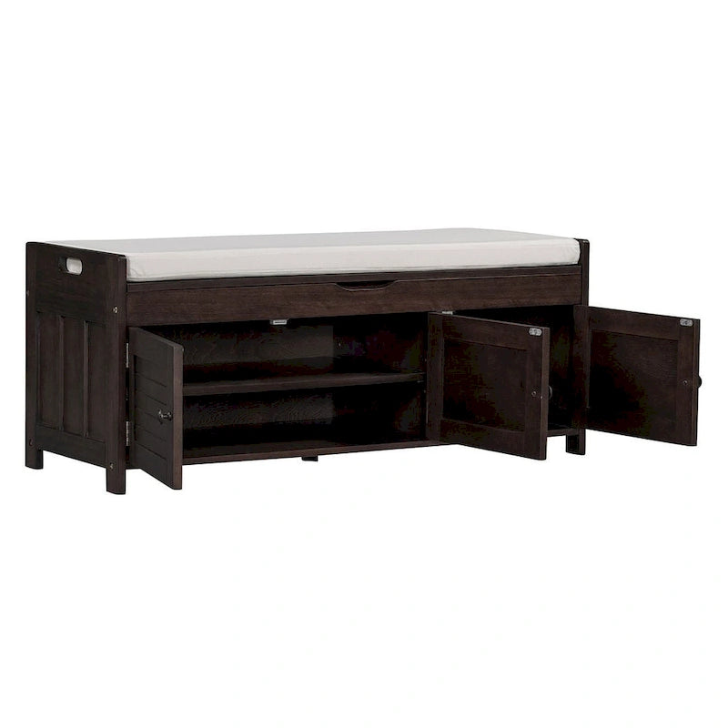 3-drawer Wooden Storage Bench with Cushion