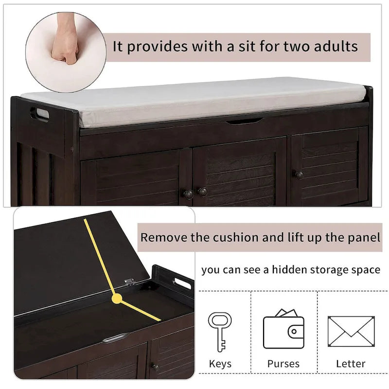 3-drawer Wooden Storage Bench with Cushion