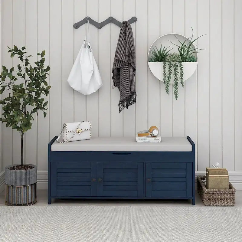 3-drawer Wooden Storage Bench with Cushion