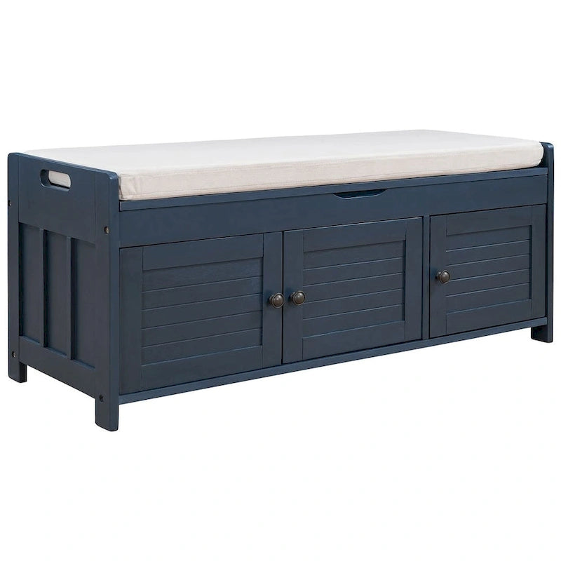 3-drawer Wooden Storage Bench with Cushion