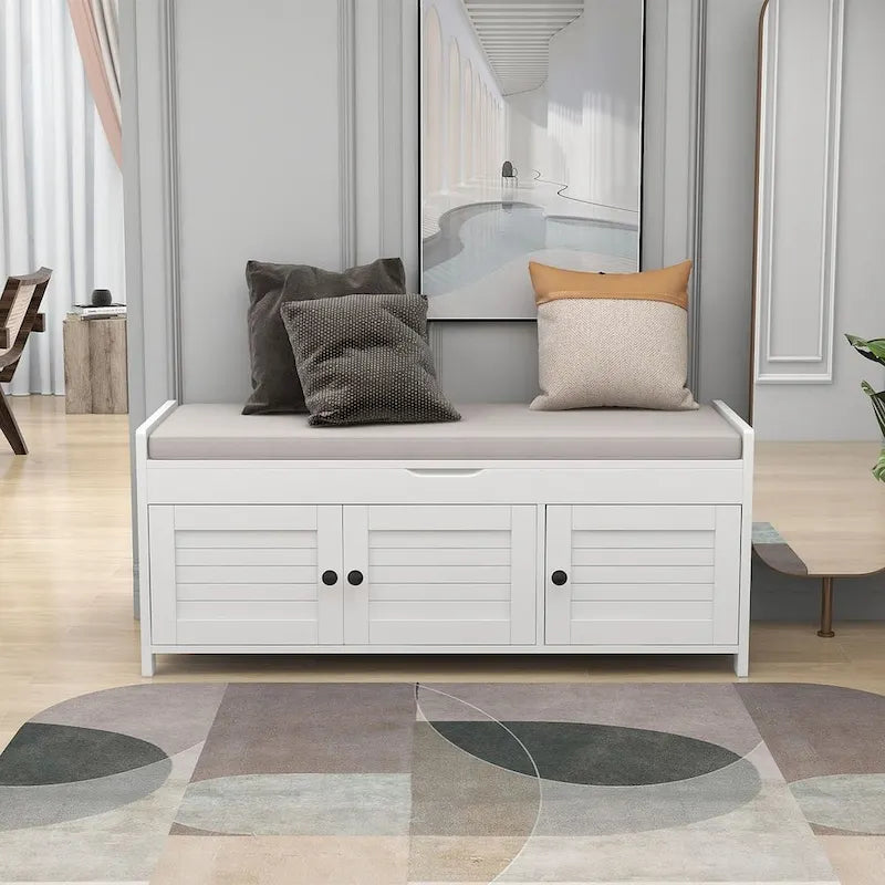 3-drawer Wooden Storage Bench with Cushion