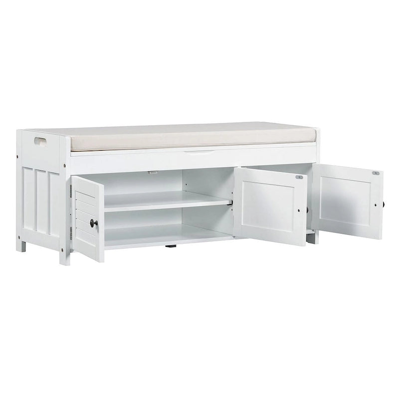 3-drawer Wooden Storage Bench with Cushion