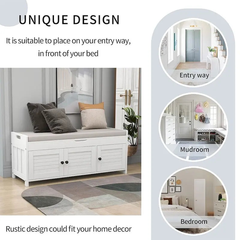 3-drawer Wooden Storage Bench with Cushion