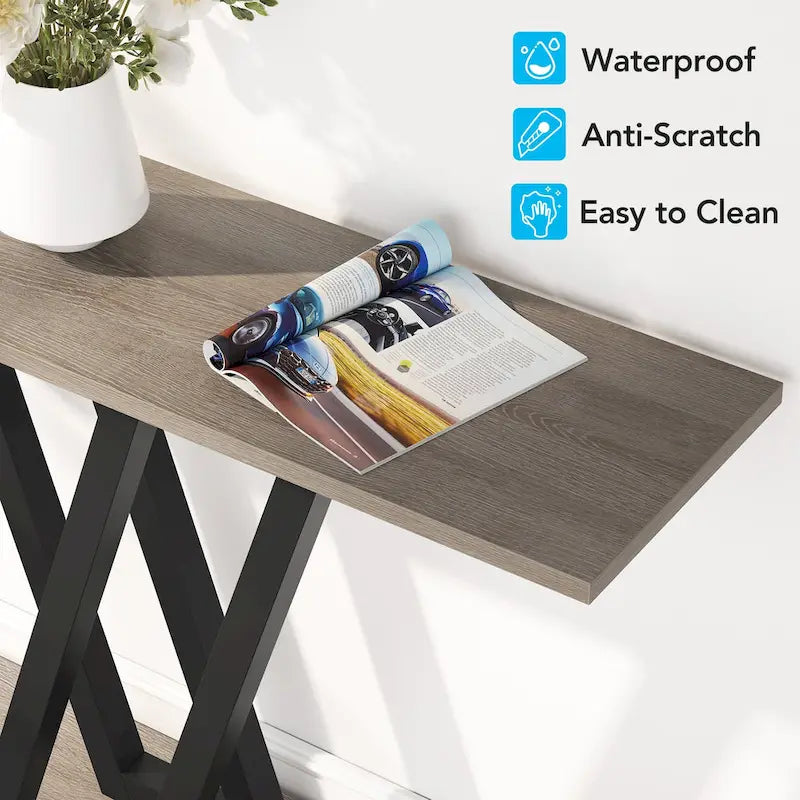 Narrow Industrial Console Table with V-Shaped Metal Frame