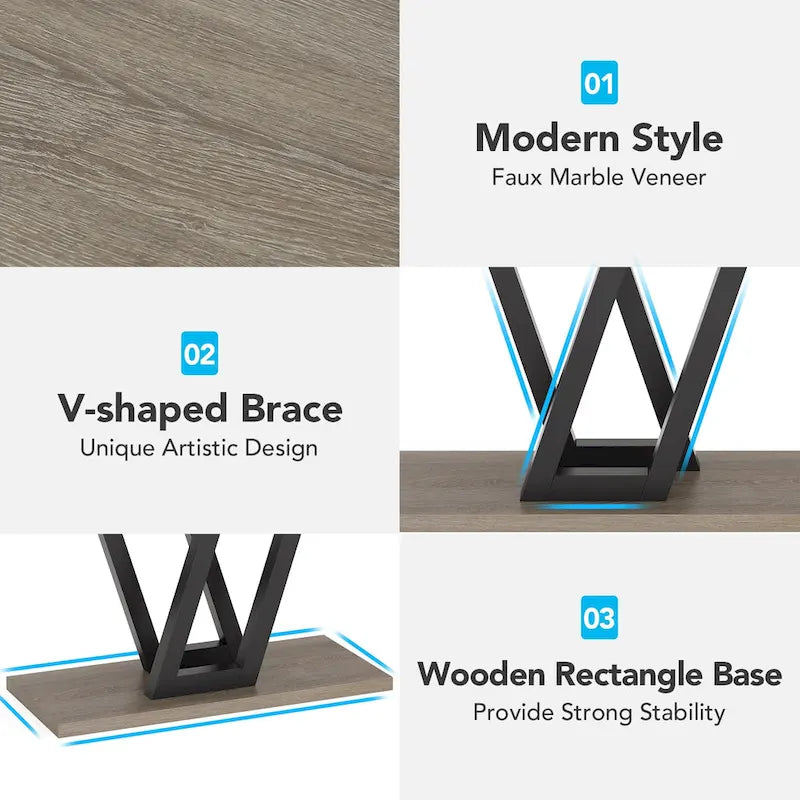 Narrow Industrial Console Table with V-Shaped Metal Frame