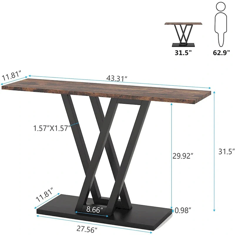 Narrow Industrial Console Table with V-Shaped Metal Frame