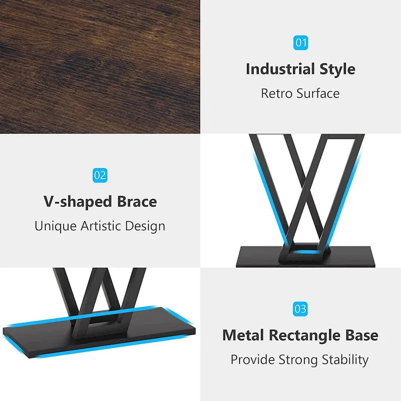 Narrow Industrial Console Table with V-Shaped Metal Frame