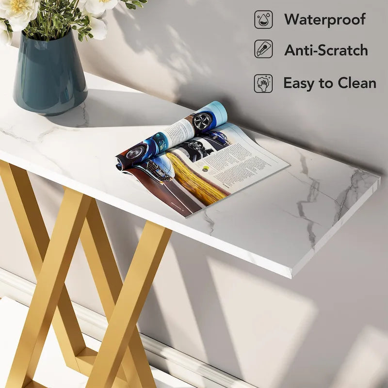 Narrow Industrial Console Table with V-Shaped Metal Frame