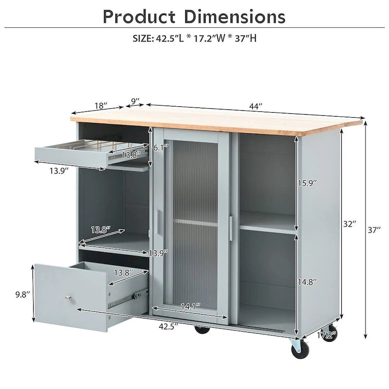 Folding Kitchen Cart with LED Lights