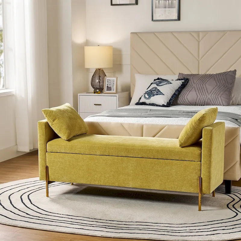 Angelus Upholstered Flip Top Storage Bench withTwo Pillows and Arms by HULALA HOME