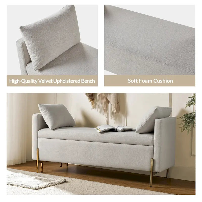 Angelus Upholstered Flip Top Storage Bench withTwo Pillows and Arms by HULALA HOME