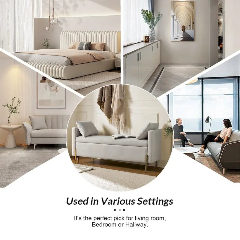 Angelus Upholstered Flip Top Storage Bench withTwo Pillows and Arms by HULALA HOME