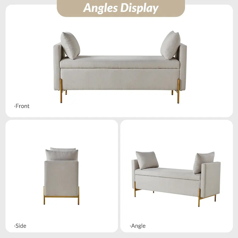 Angelus Upholstered Flip Top Storage Bench withTwo Pillows and Arms by HULALA HOME