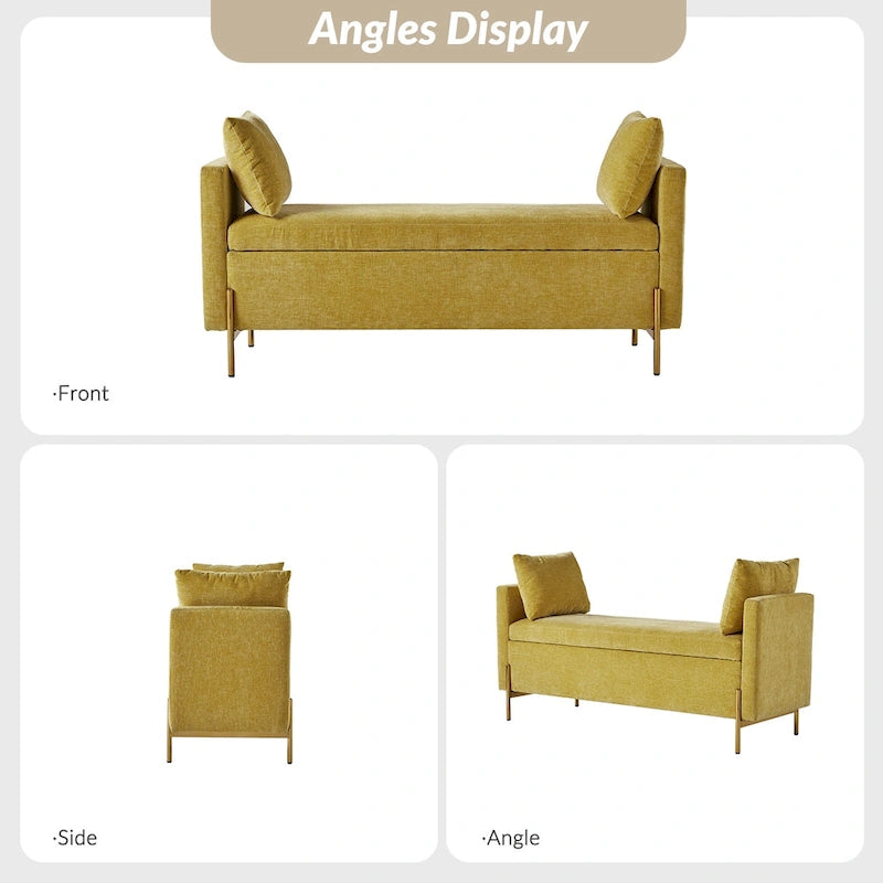 Angelus Upholstered Flip Top Storage Bench withTwo Pillows and Arms by HULALA HOME