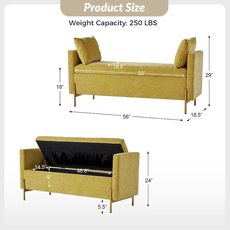 Angelus Upholstered Flip Top Storage Bench withTwo Pillows and Arms by HULALA HOME