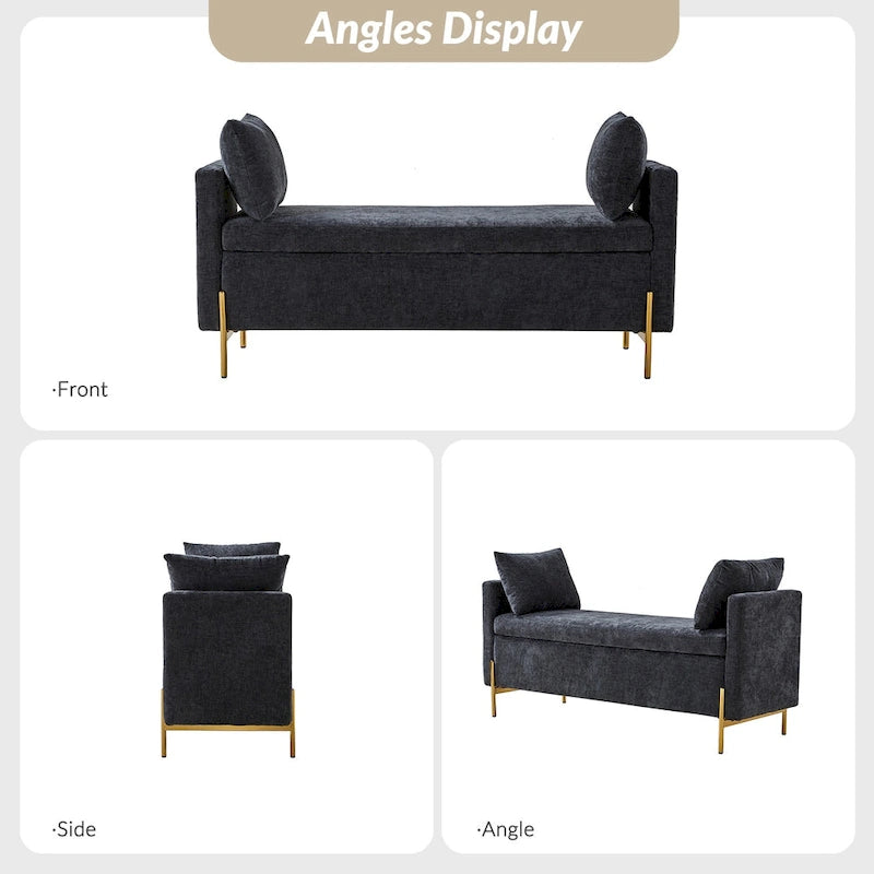 Angelus Upholstered Flip Top Storage Bench withTwo Pillows and Arms by HULALA HOME