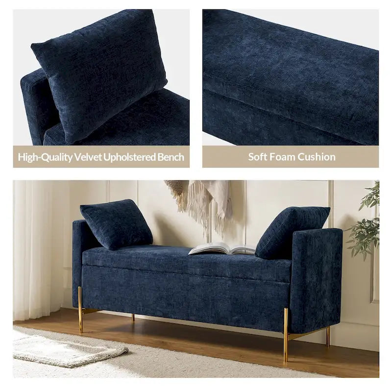 Angelus Upholstered Flip Top Storage Bench withTwo Pillows and Arms by HULALA HOME