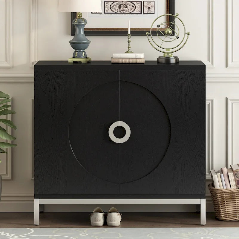 Simple Storage Cabinet Accent Cabinet with Solid Wood Veneer and Metal Leg Frame for Living Room, Entryway, Dining Room