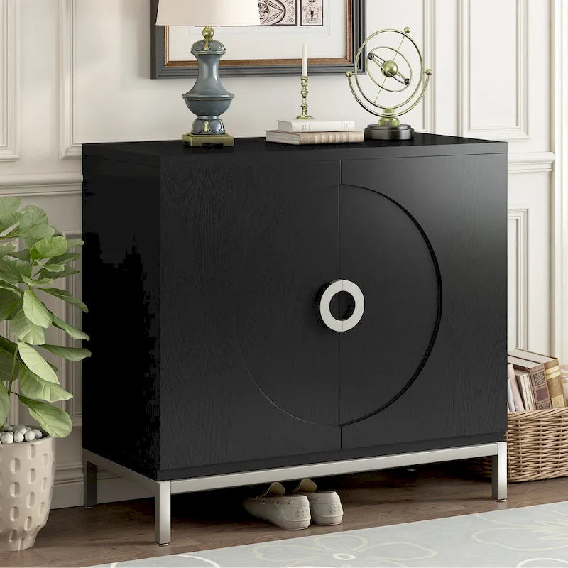 Simple Storage Cabinet Accent Cabinet with Solid Wood Veneer and Metal Leg Frame for Living Room, Entryway, Dining Room