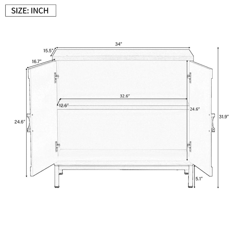 Simple Storage Cabinet Accent Cabinet with Solid Wood Veneer and Metal Leg Frame for Living Room, Entryway, Dining Room