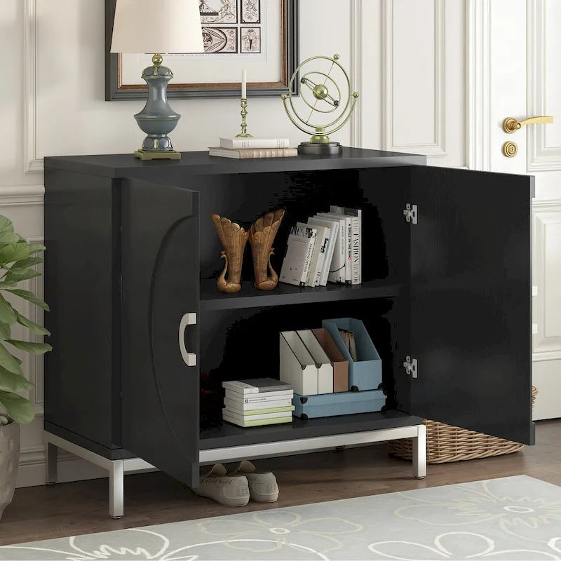 Simple Storage Cabinet Accent Cabinet with Solid Wood Veneer and Metal Leg Frame for Living Room, Entryway, Dining Room