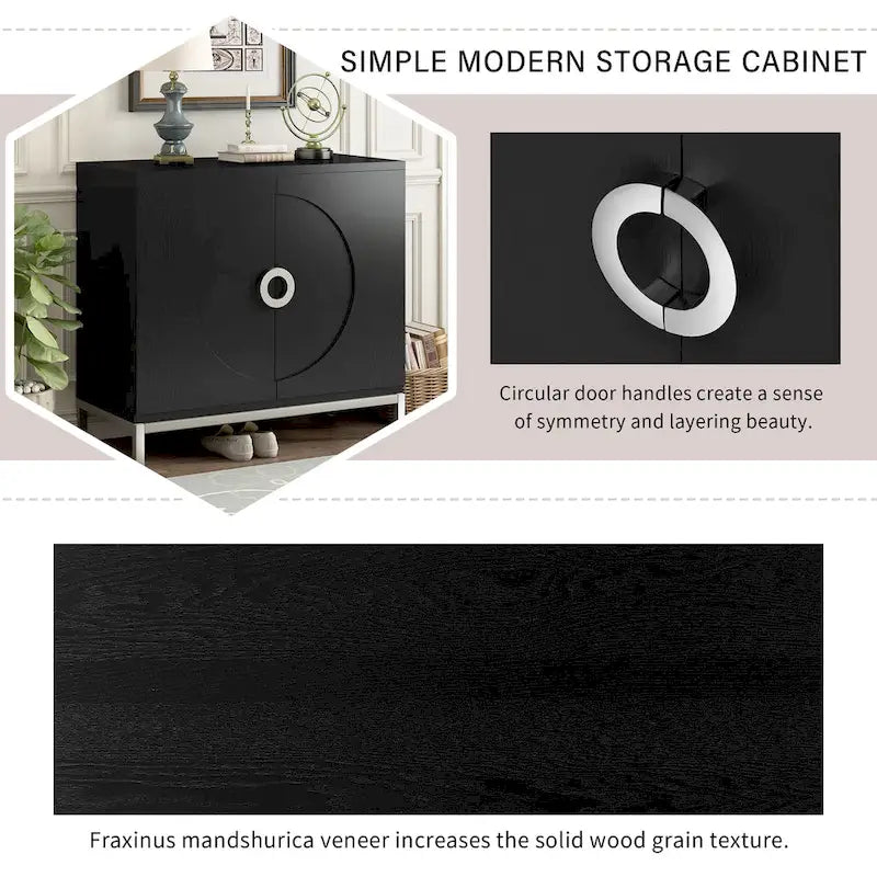 Simple Storage Cabinet Accent Cabinet with Solid Wood Veneer and Metal Leg Frame for Living Room, Entryway, Dining Room