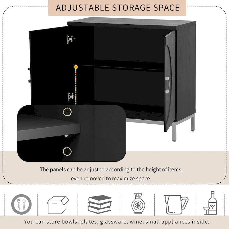 Simple Storage Cabinet Accent Cabinet with Solid Wood Veneer and Metal Leg Frame for Living Room, Entryway, Dining Room