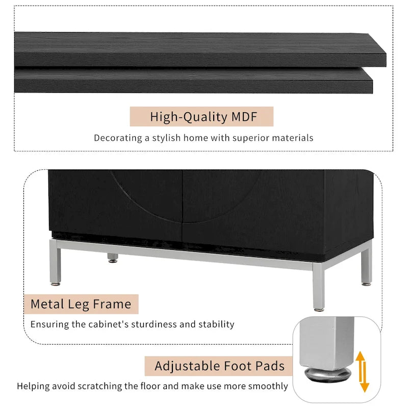 Simple Storage Cabinet Accent Cabinet with Solid Wood Veneer and Metal Leg Frame for Living Room, Entryway, Dining Room