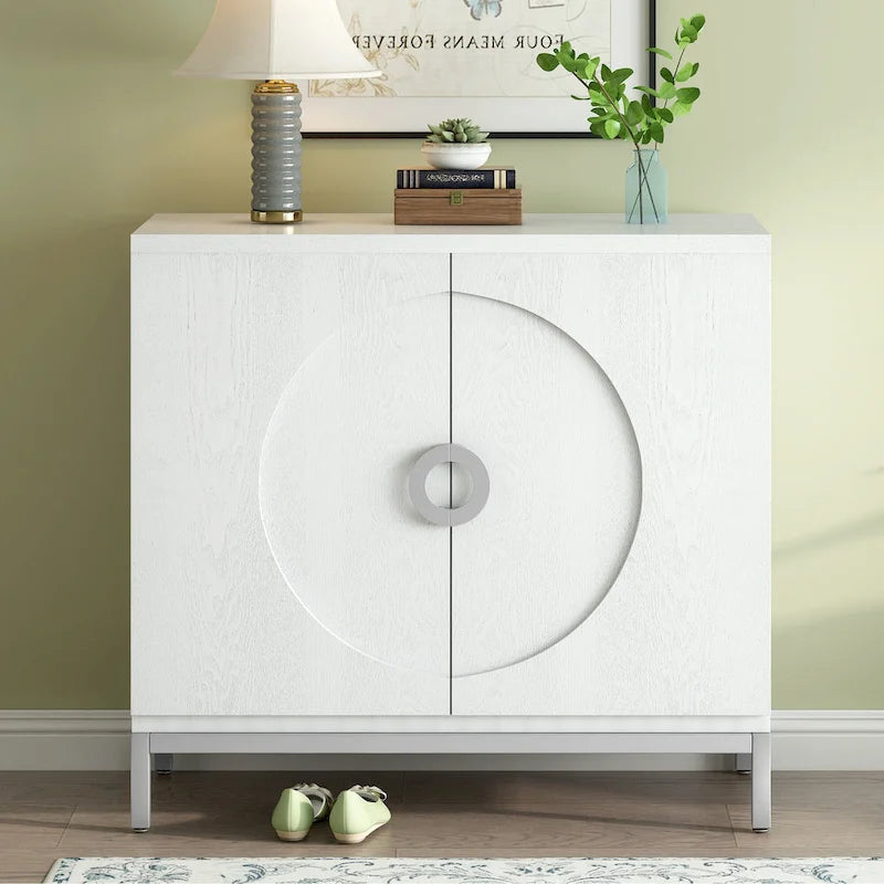Simple Storage Cabinet Accent Cabinet with Solid Wood Veneer and Metal Leg Frame for Living Room, Entryway, Dining Room