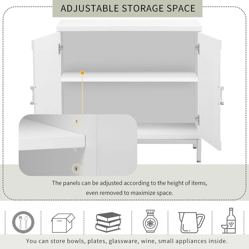 Simple Storage Cabinet Accent Cabinet with Solid Wood Veneer and Metal Leg Frame for Living Room, Entryway, Dining Room