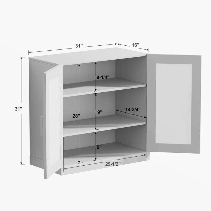 Solid Wood Storage Cabinet with Glass Doors