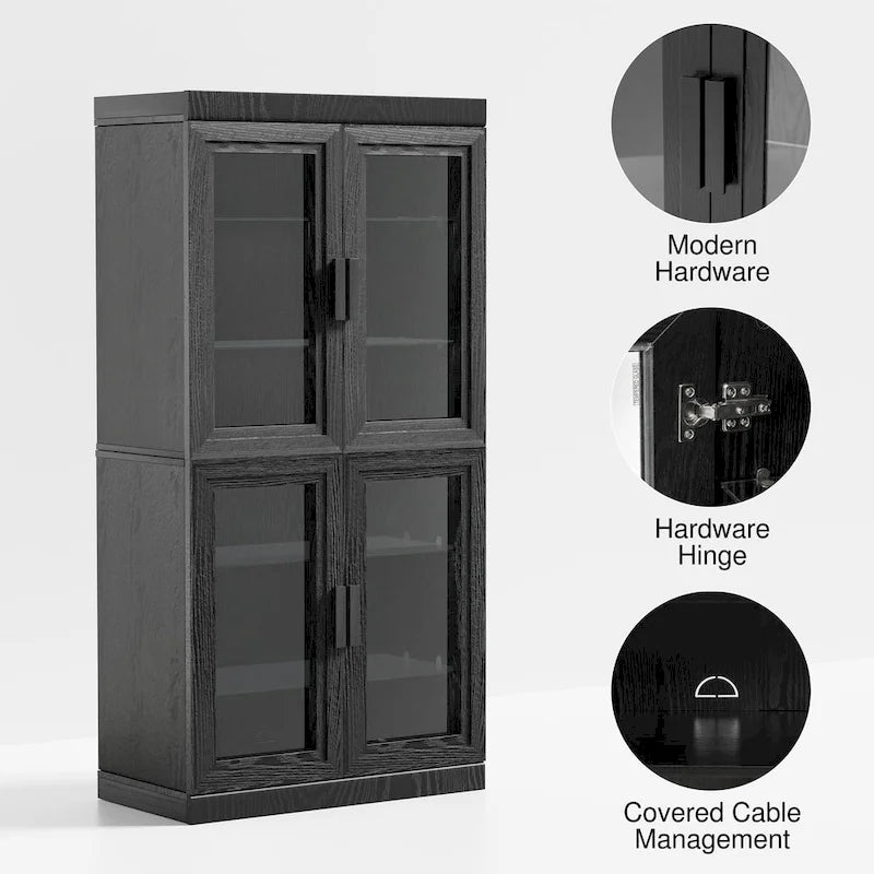 Solid Wood Storage Cabinet with Glass Doors
