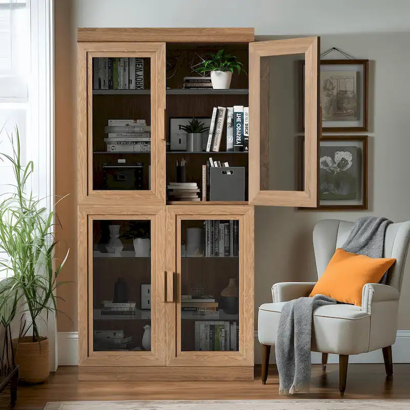 Solid Wood Storage Cabinet with Glass Doors