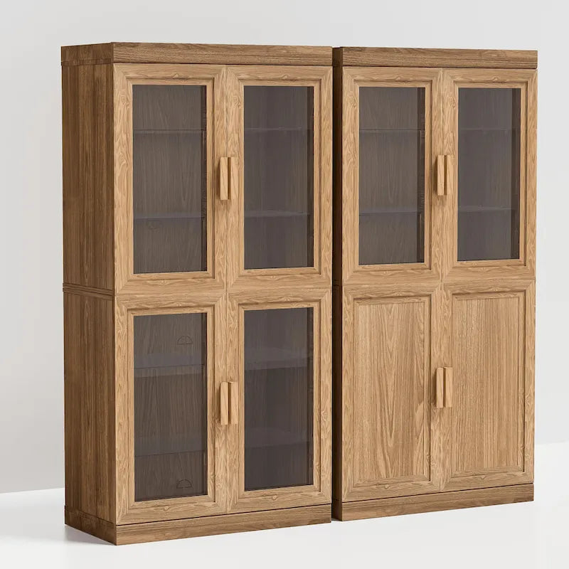 Solid Wood Storage Cabinet with Glass Doors