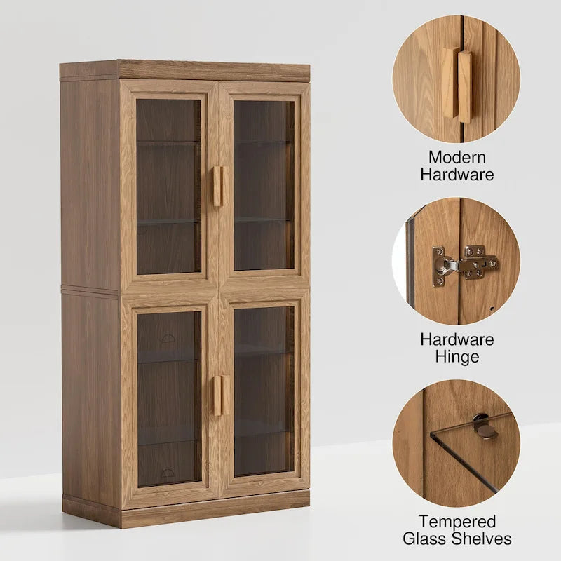 Solid Wood Storage Cabinet with Glass Doors