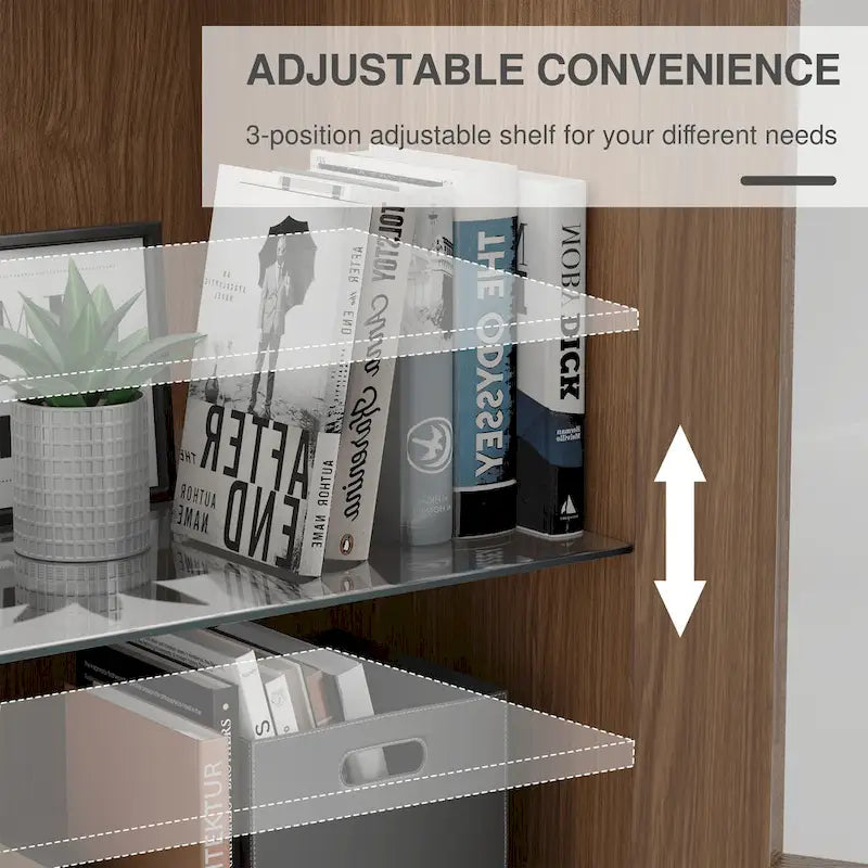 Solid Wood Storage Cabinet with Glass Doors