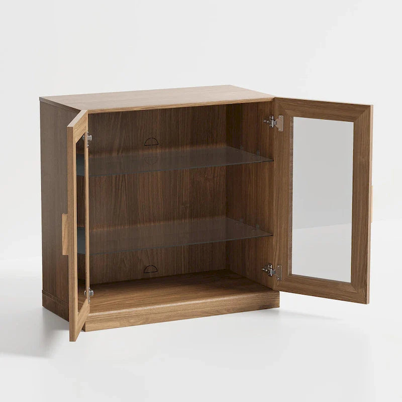 Solid Wood Storage Cabinet with Glass Doors