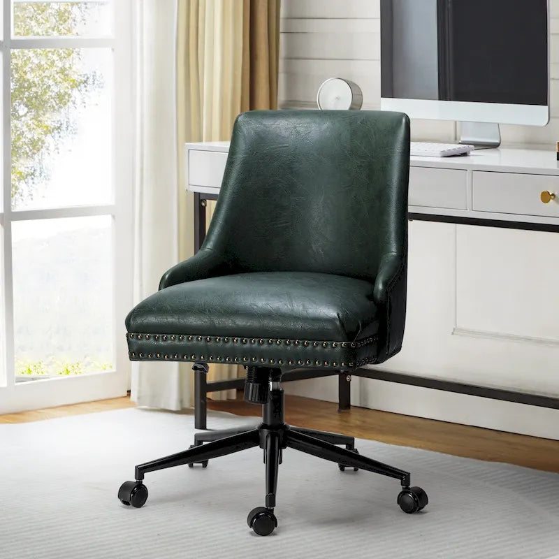 Faux Leather Task Chair with Arms and Nailhead Trim