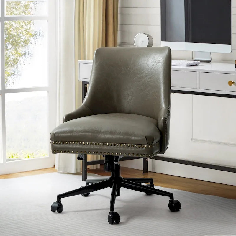 Faux Leather Task Chair with Arms and Nailhead Trim