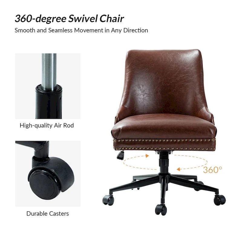 Faux Leather Task Chair with Arms and Nailhead Trim