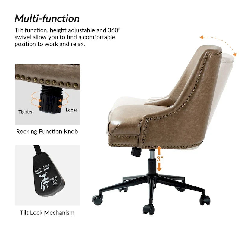 Faux Leather Task Chair with Arms and Nailhead Trim