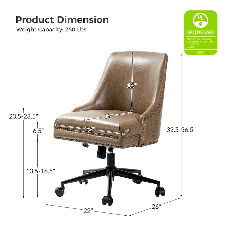 Faux Leather Task Chair with Arms and Nailhead Trim