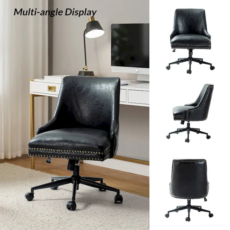 Faux Leather Task Chair with Arms and Nailhead Trim