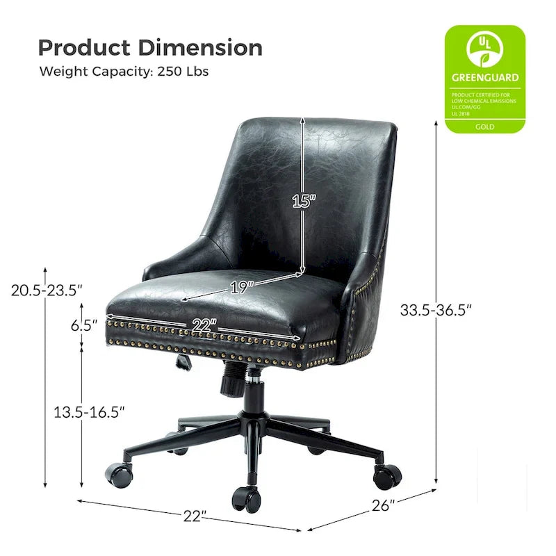 Faux Leather Task Chair with Arms and Nailhead Trim