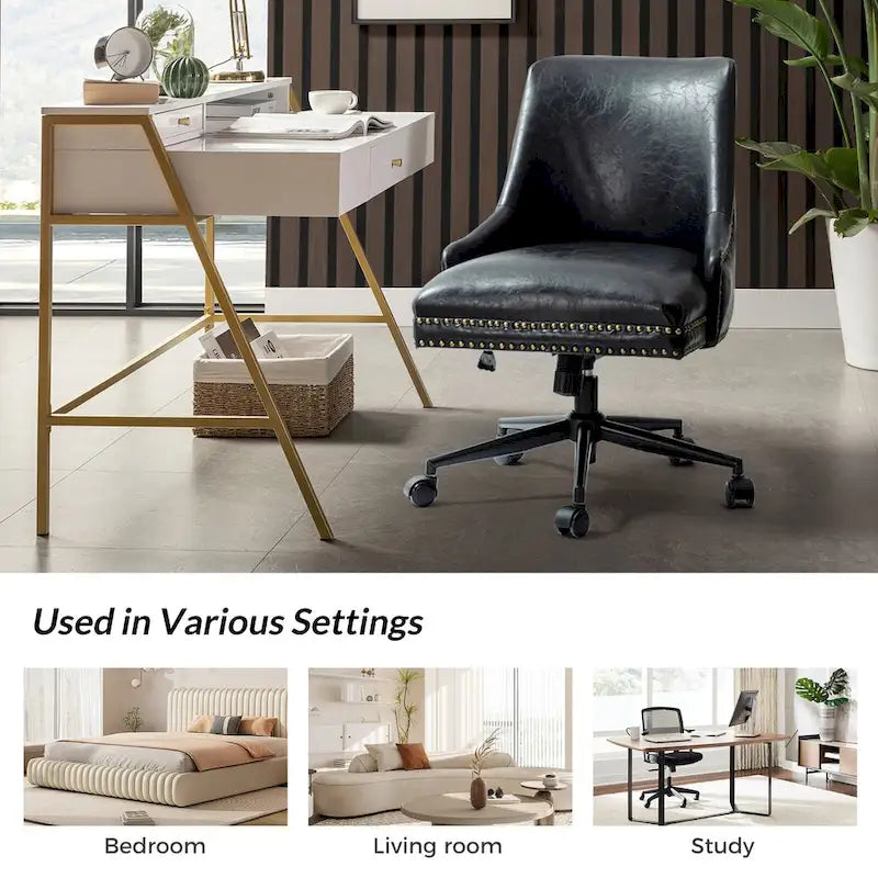 Faux Leather Task Chair with Arms and Nailhead Trim