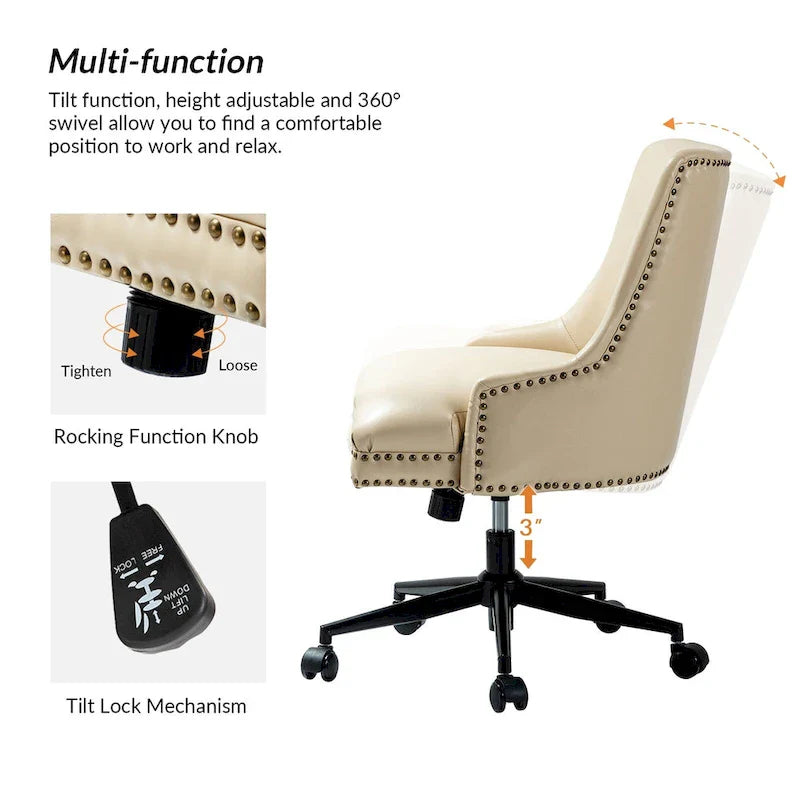 Faux Leather Task Chair with Arms and Nailhead Trim