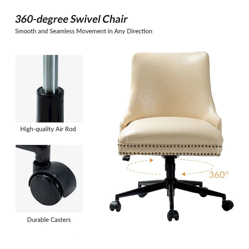 Faux Leather Task Chair with Arms and Nailhead Trim