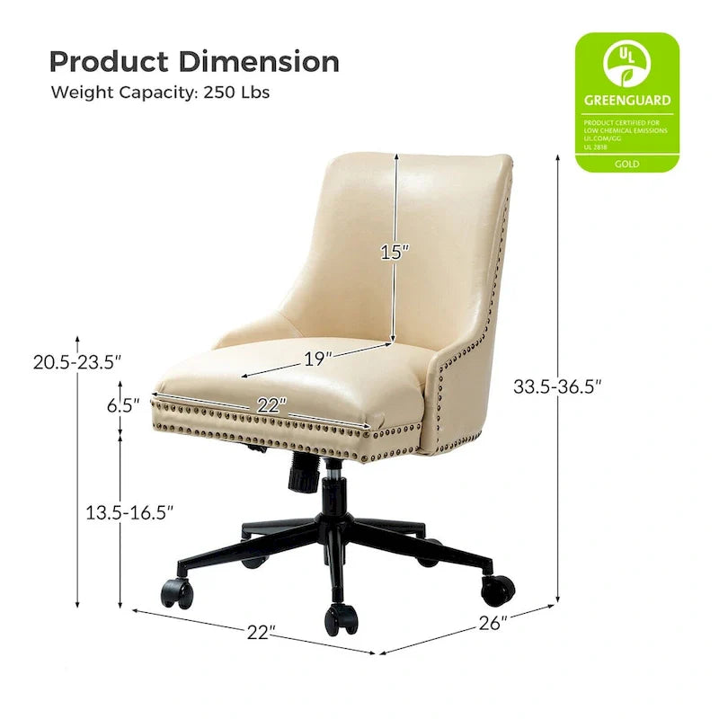 Faux Leather Task Chair with Arms and Nailhead Trim