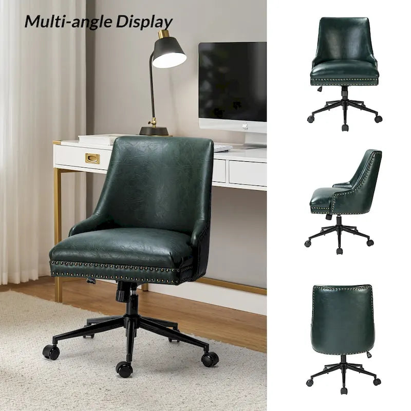 Faux Leather Task Chair with Arms and Nailhead Trim