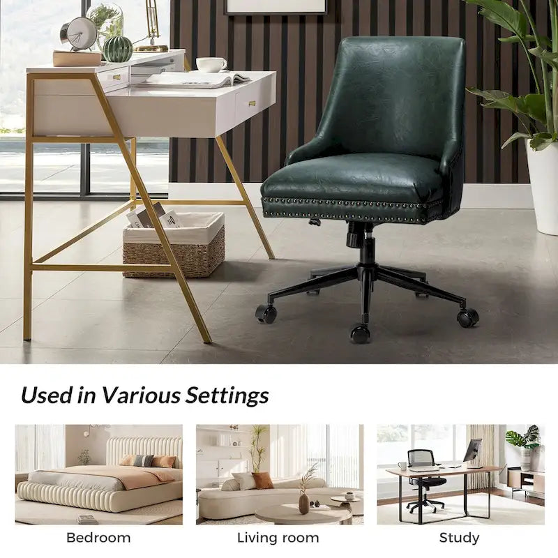 Faux Leather Task Chair with Arms and Nailhead Trim